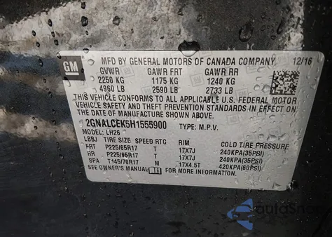 2017 Chevrolet Equinox Lt from USA, damaged, VIN 2GNALCEK5H1555900